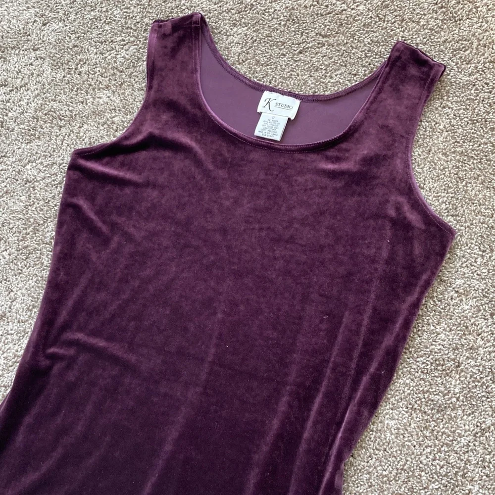 Vintage 90s Purple Stretch Velvet Maxi Sleeveless Dress Whimsigoth Phoebe sz 12 - Picture 3 of 9